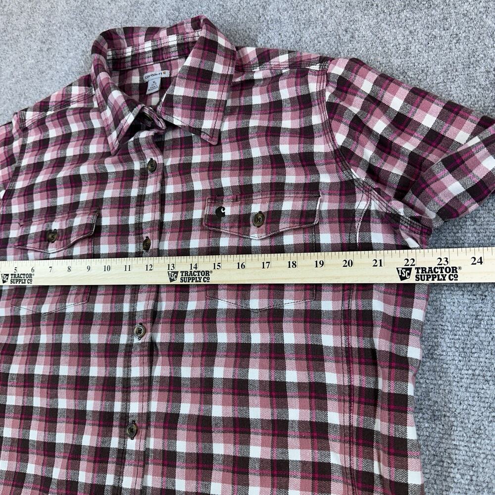 Carhartt Flannel Shirt Womens XL 16/18 Pink Plaid Button Up Workwear Outdoor - Picture 5 of 8